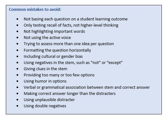 Developing Multiple Choice Questions | Center for Excellence in Teaching and Learning